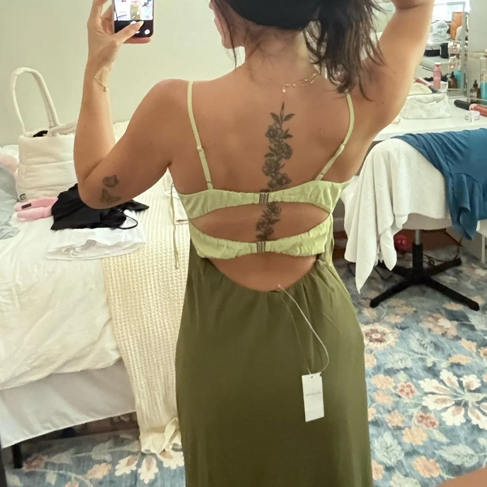 Abercrombie & Fitch Olive Two-Tone Slip Maxi Dress